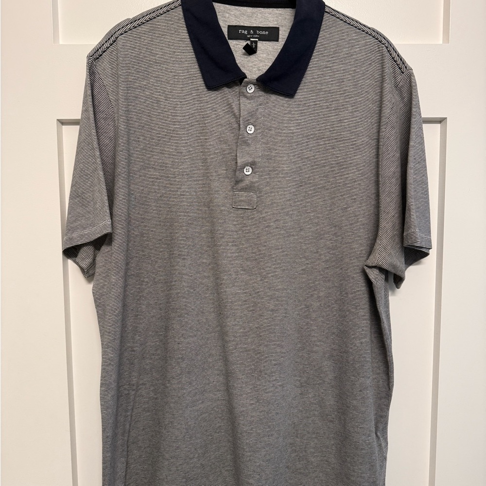 rag & bone Grey Polo with Navy Contrast Collar L